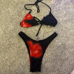 SHEIN Black and Red Floral Bikini